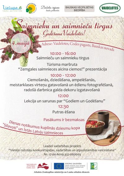Saimnieku un saimnieču tirgus Vaidelotēs - tiekamies 4.maijā!