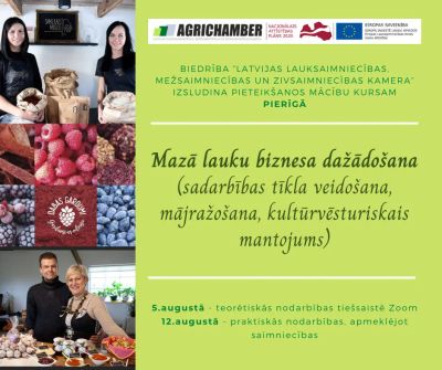 Pieteikšanās mācību kursam “Mazā lauku biznesa dažādošana (sadarbības tīkla veidošana, mājražošana, kultūrvēsturiskais mantojums)”