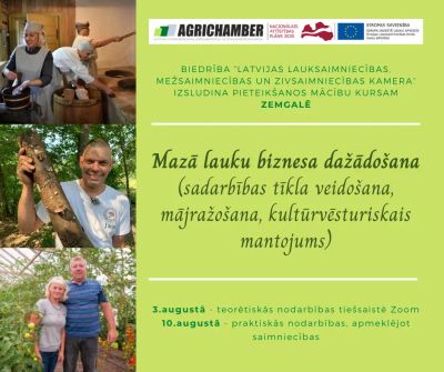 Pieteikšanās mācību kursam “Mazā lauku biznesa dažādošana (sadarbības tīkla veidošana, mājražošana, kultūrvēsturiskais mantojums)”