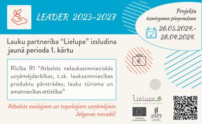 Lauku partnerība “Lielupe” izsludina Leader 2023-2027 projektu konkursa 1. kārtu