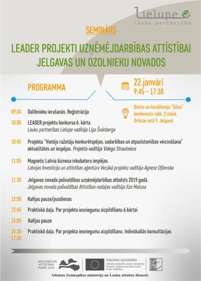 Aicinām uz praktisku semināru par LEADER projektu iesniegšanu uzņēmējdarbības projektiem Jelgavas un Ozolnieku novados
