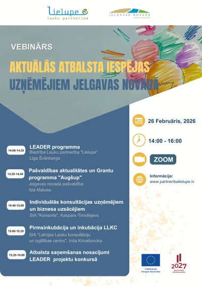 Vebinārs uzņēmējiem - aktuālās atbalsta iespējas Jelgavas novadā
