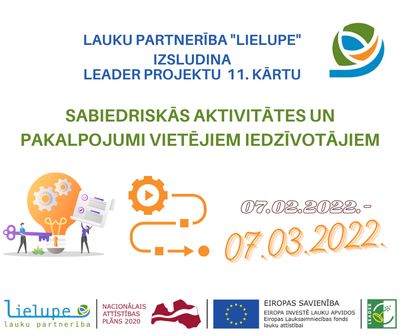 Lauku partnerība "Lielupe" izsludina LEADER projektu konkursu sabiedrisko aktivitāšu un pakalpojumu attīstībai Jelgavas novadā